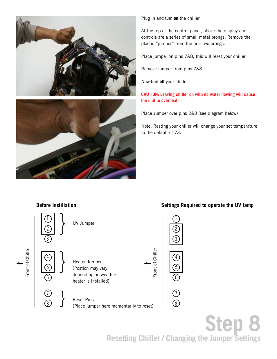 Step 8, Resetting chiller / changing the jumper settings | Teco US TR20 User Manual | Page 13 / 15