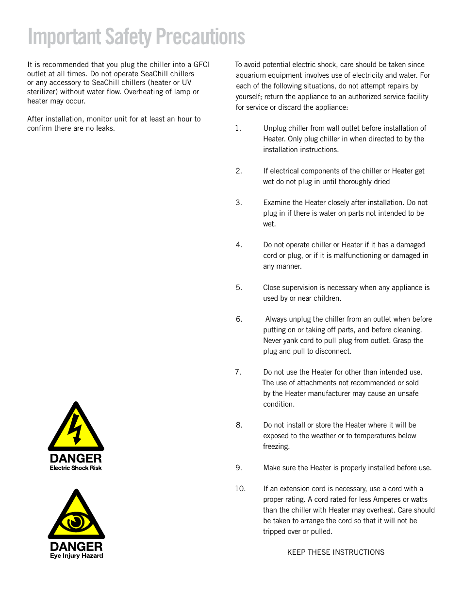Important safety precautions | Teco US TR20 User Manual | Page 2 / 10