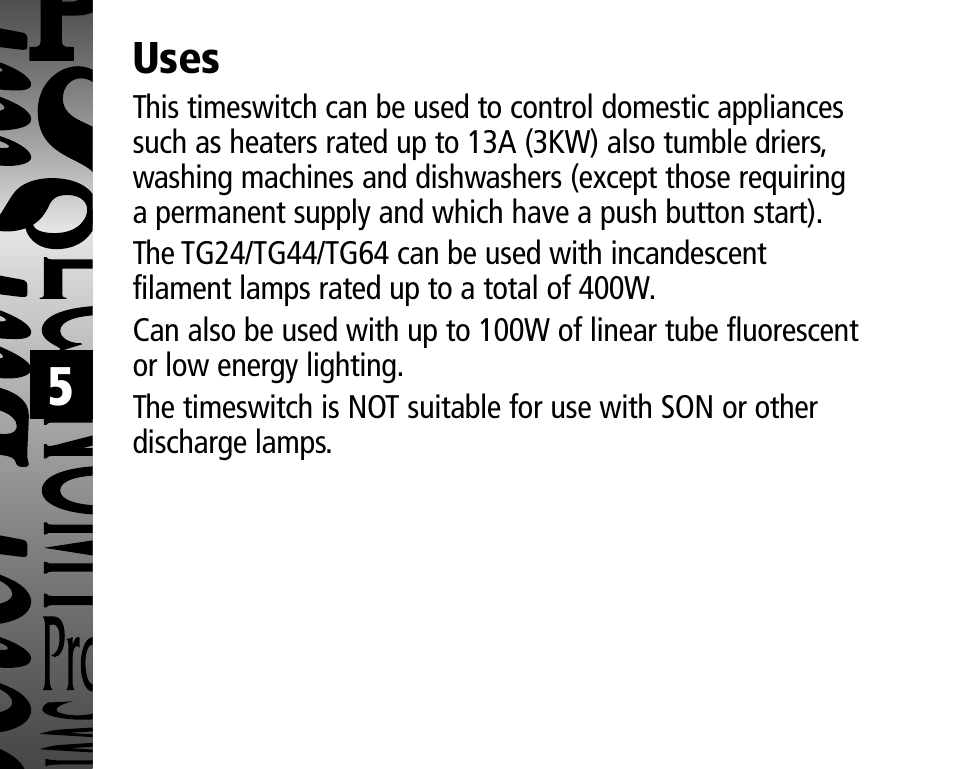Uses | Timeguard TG24B User Manual | Page 6 / 8