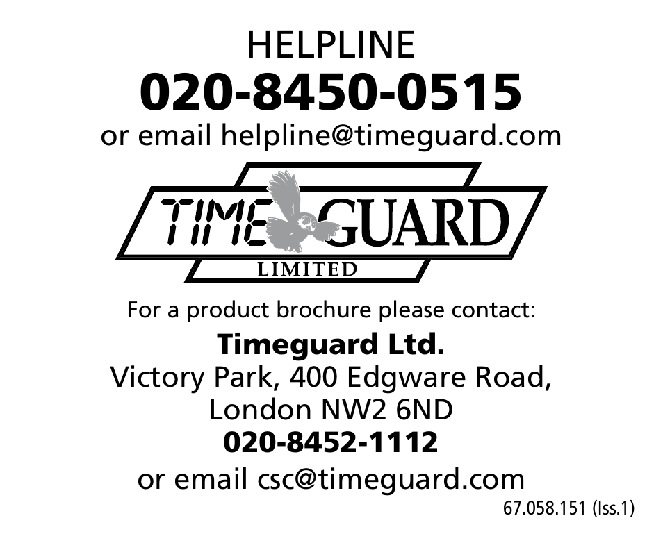 Helpline | Timeguard TG24B User Manual | Page 8 / 8