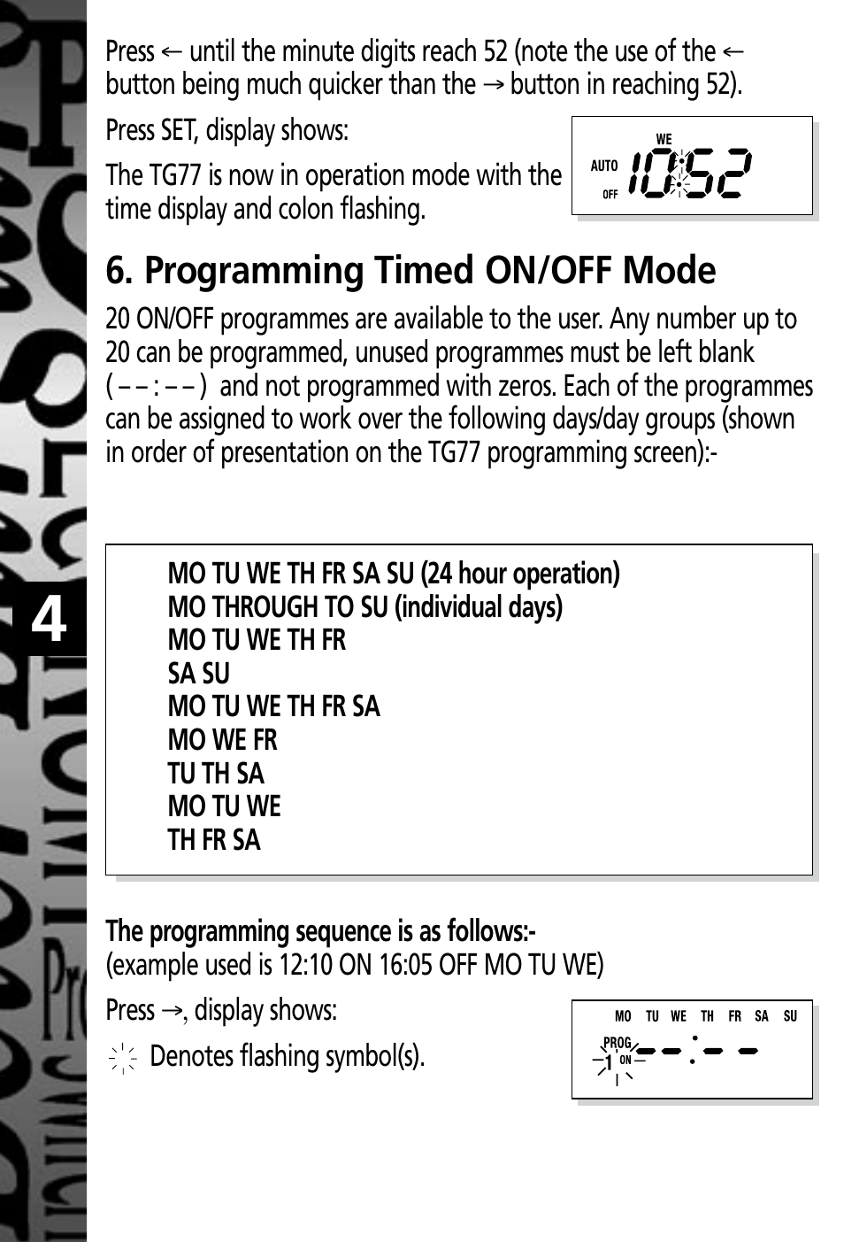 Programming timed on/off mode | Timeguard TG77 User Manual | Page 5 / 12