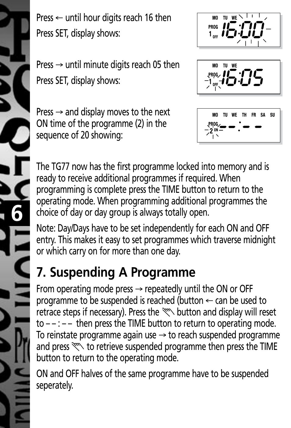 Suspending a programme | Timeguard TG77 User Manual | Page 7 / 12