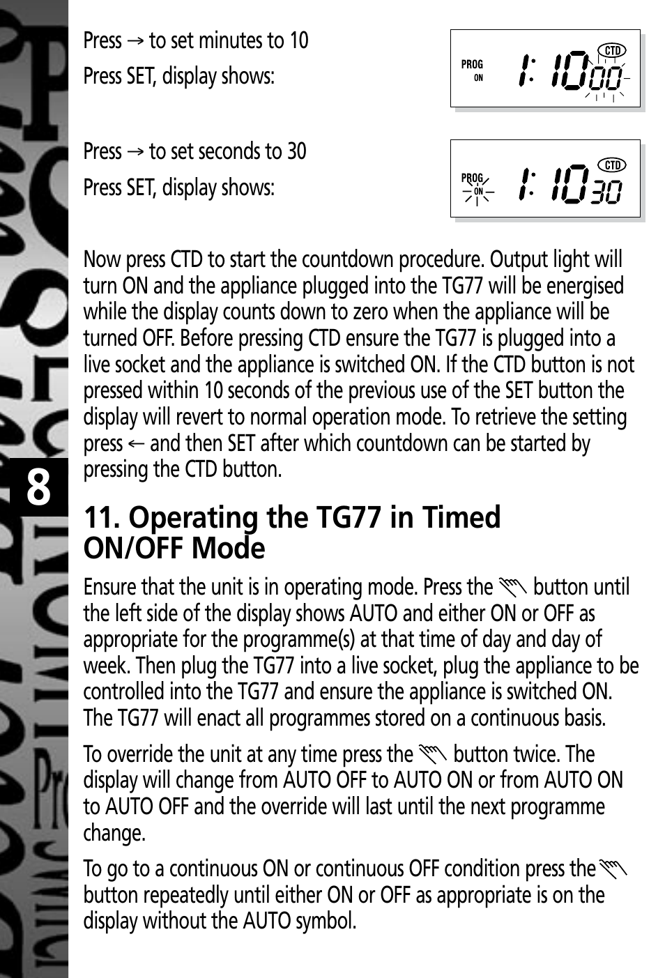 Operating the tg77 in timed on/off mode | Timeguard TG77 User Manual | Page 9 / 12