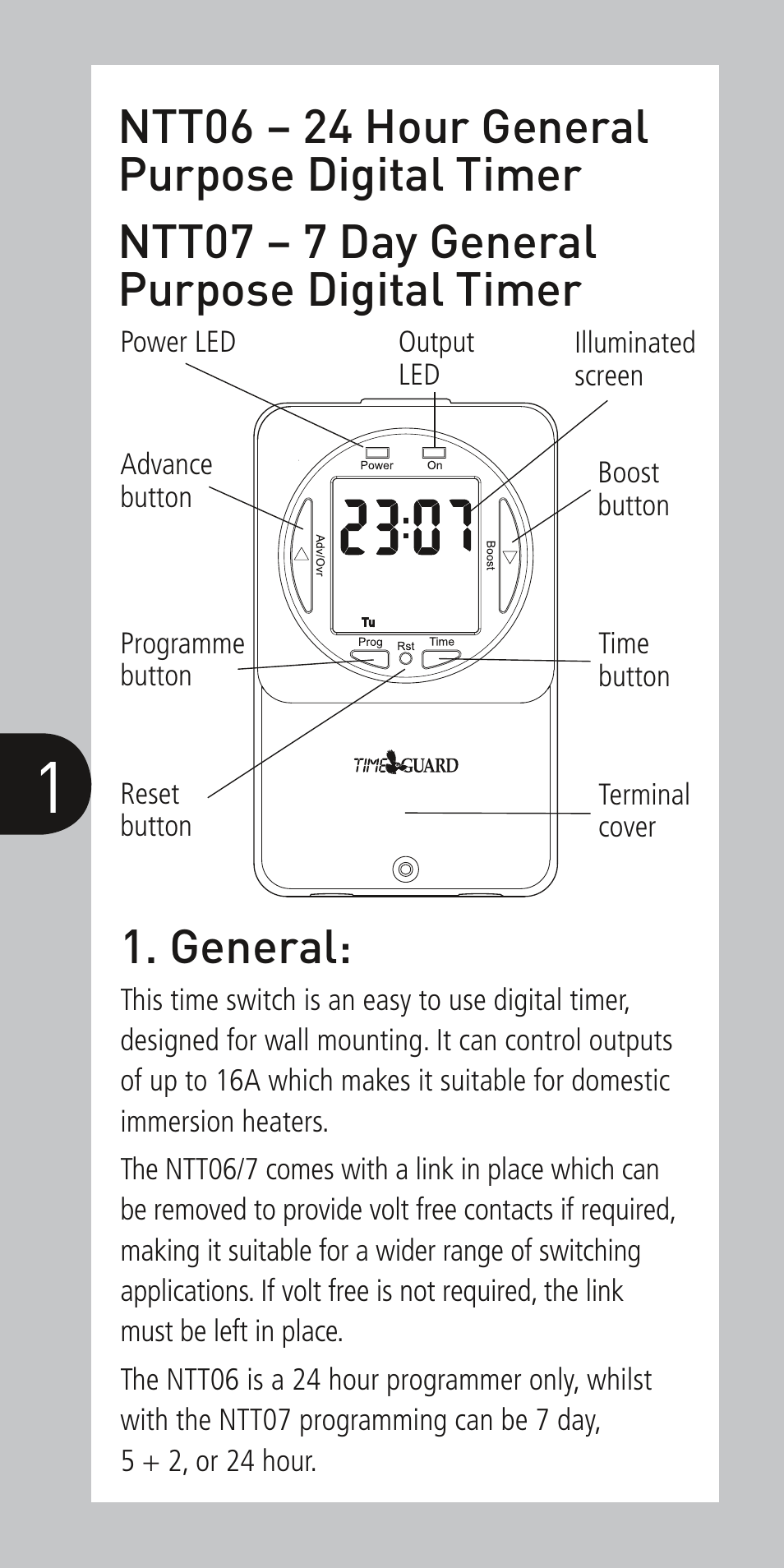 General | Timeguard NTT07 User Manual | Page 2 / 12