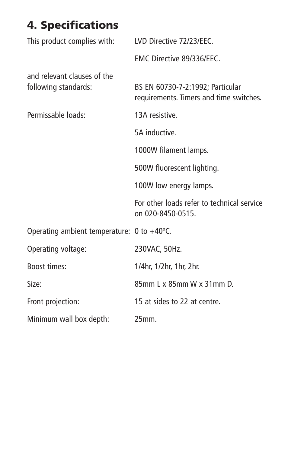 Specifications | Timeguard TGBT4 User Manual | Page 5 / 6