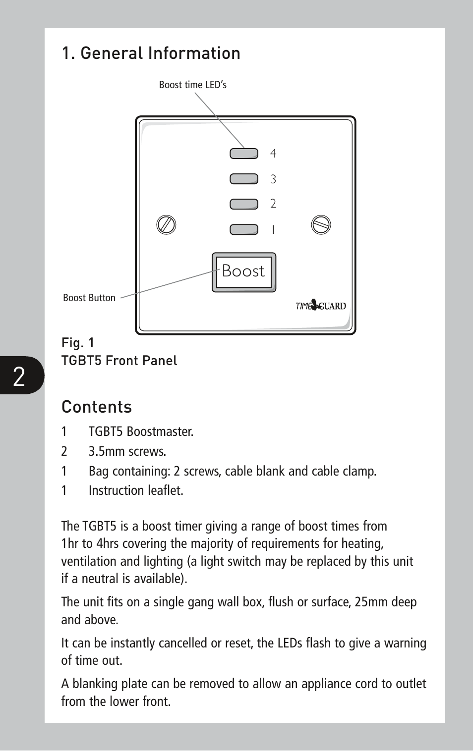 General information contents, Boost | Timeguard TGBT5 User Manual | Page 2 / 6