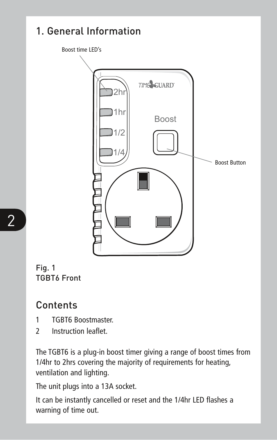 General information contents | Timeguard TGBT6 User Manual | Page 2 / 6