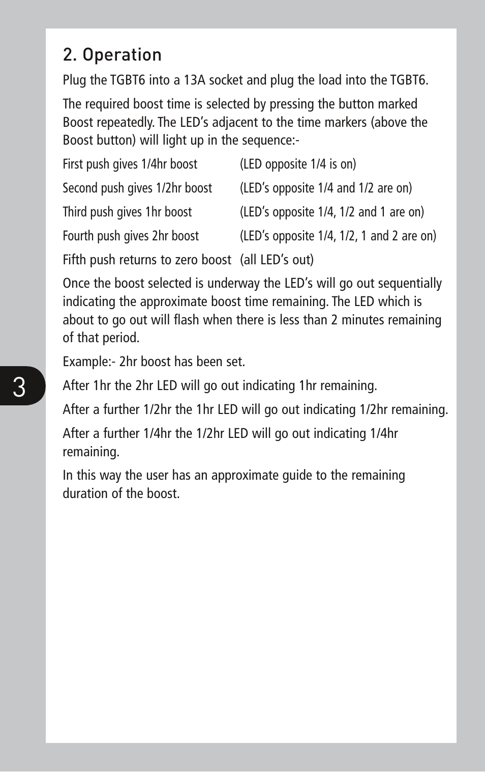 Operation | Timeguard TGBT6 User Manual | Page 3 / 6