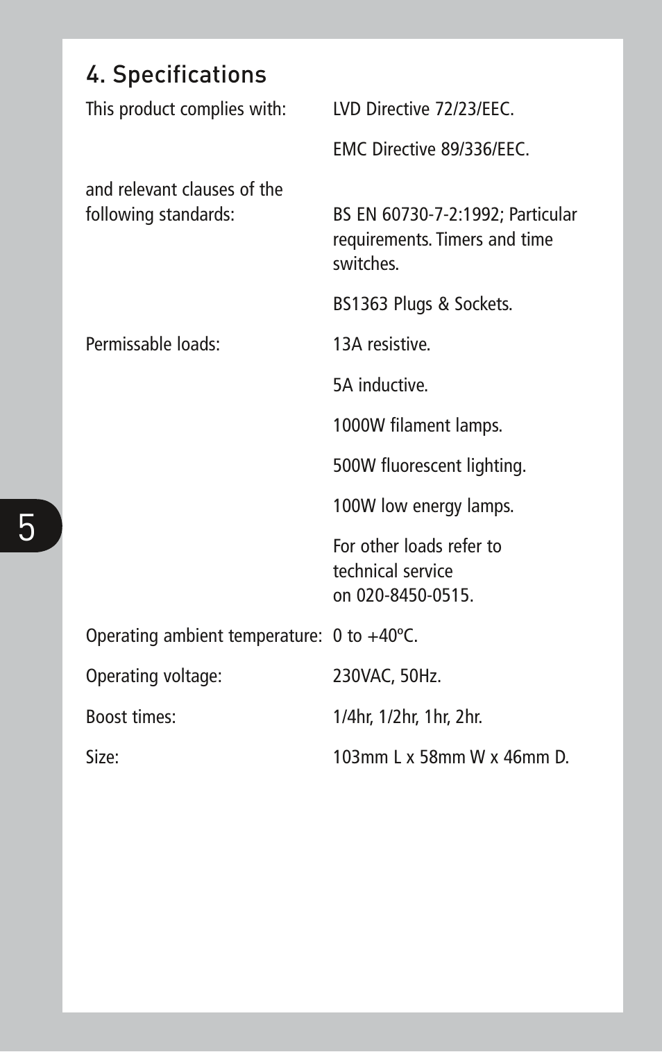 Specifications | Timeguard TGBT6 User Manual | Page 5 / 6