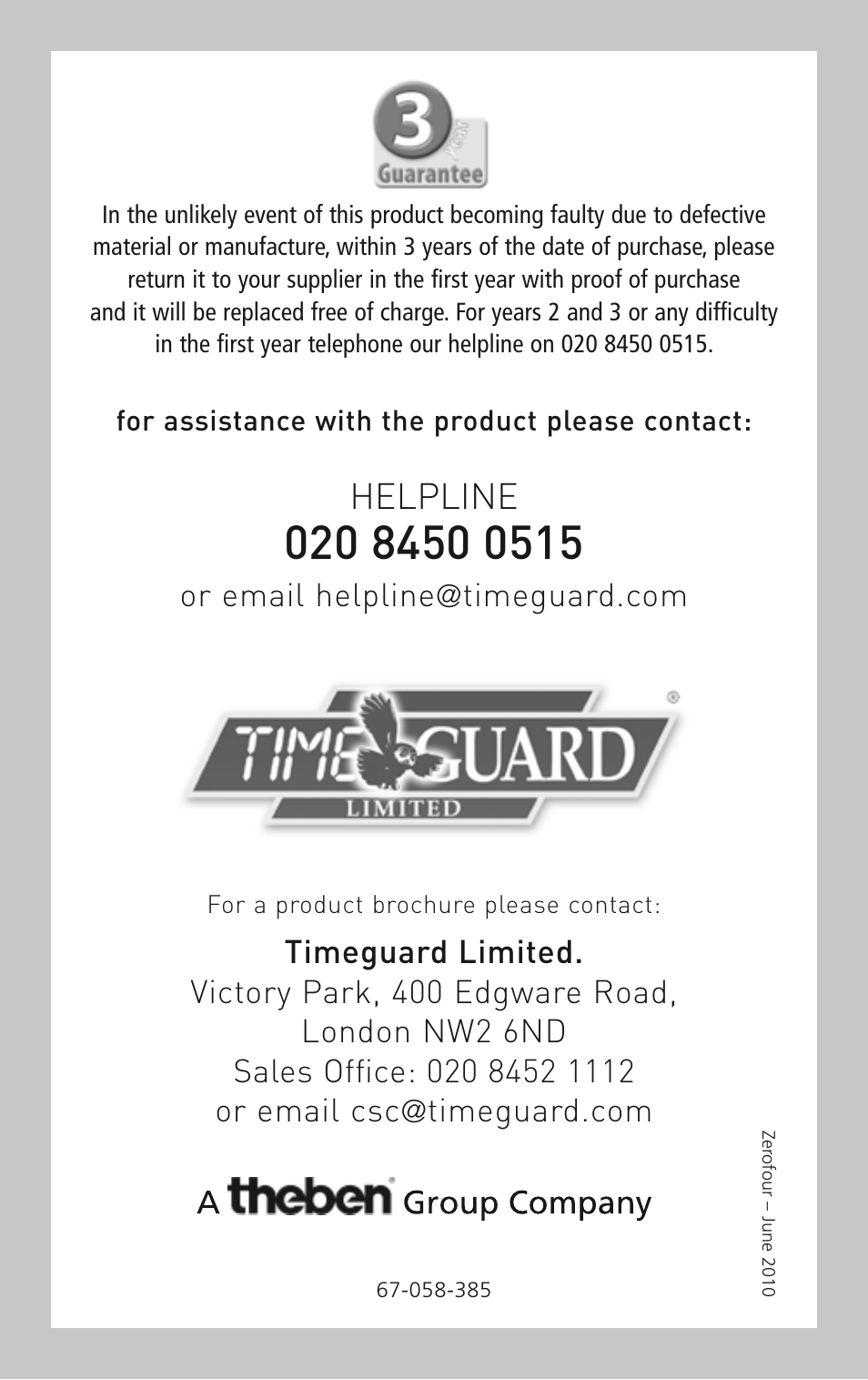 Helpline | Timeguard TGBT6 User Manual | Page 6 / 6