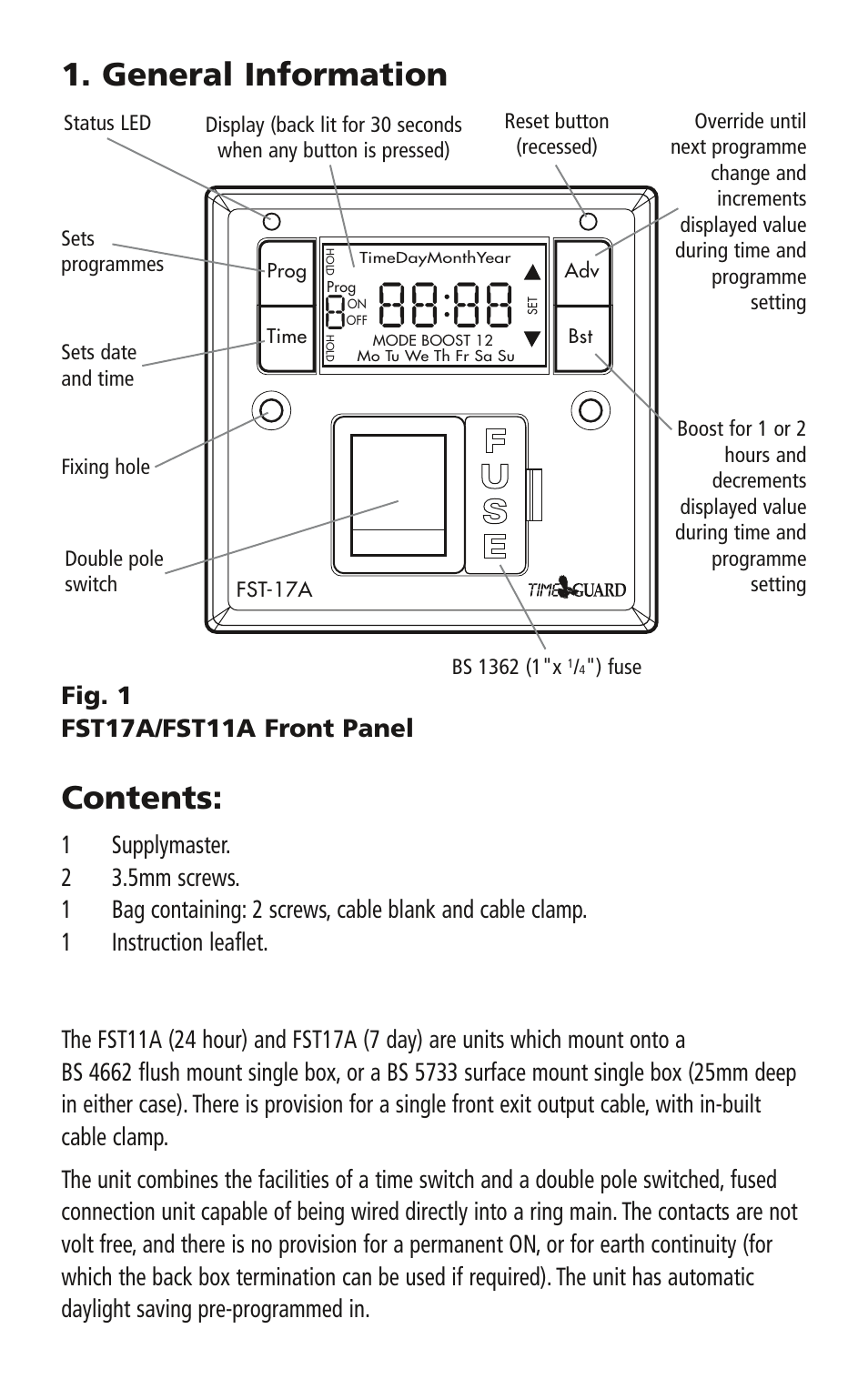 General information contents | Timeguard FST17A User Manual | Page 2 / 12