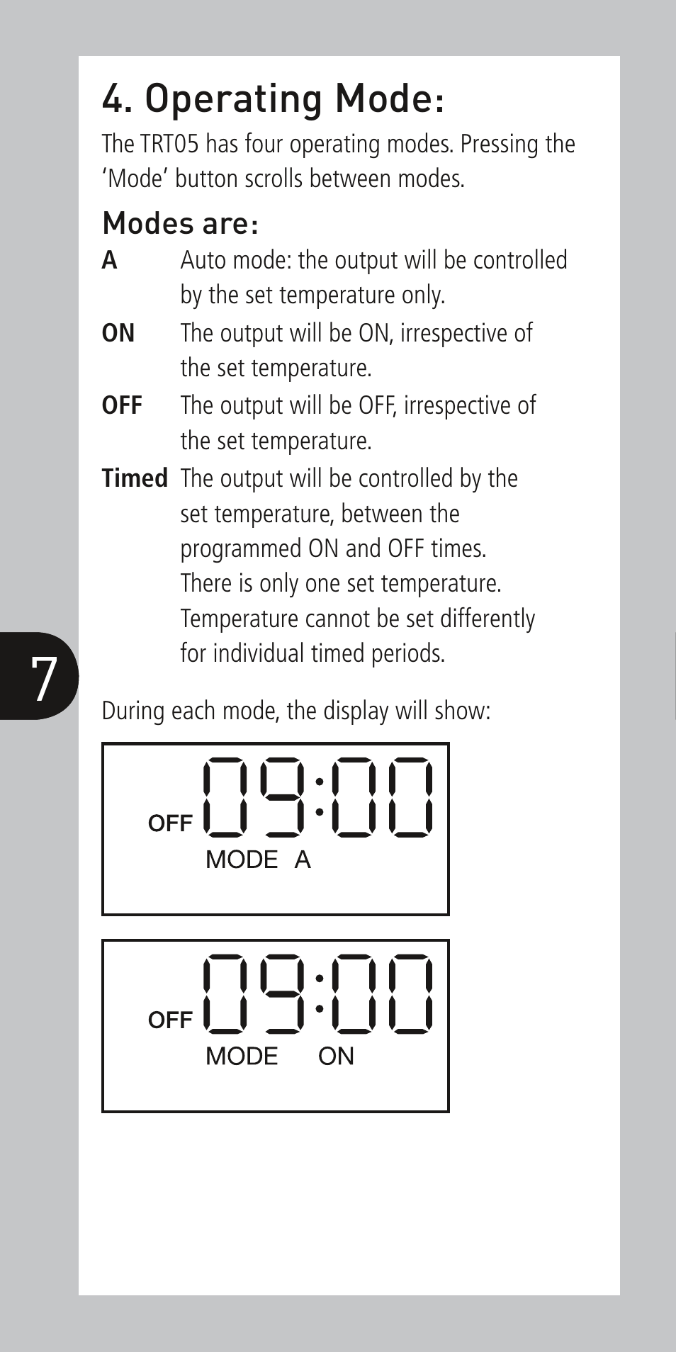 Operating mode | Timeguard TRT05 User Manual | Page 8 / 12