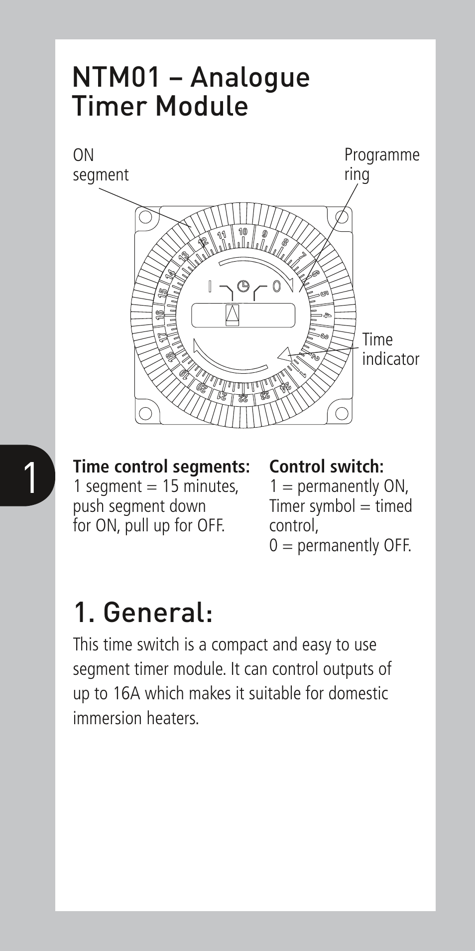 General, Ntm01 – analogue timer module | Timeguard NTM01 User Manual | Page 2 / 6