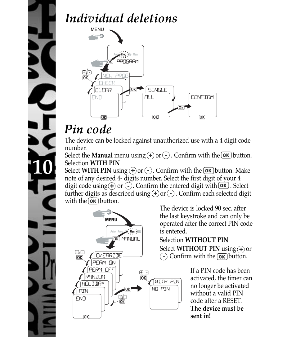 Individual deletions pin code | Timeguard TR 672 top User Manual | Page 11 / 12