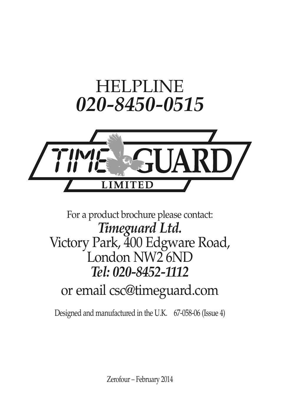Helpline | Timeguard EL17 User Manual | Page 12 / 12
