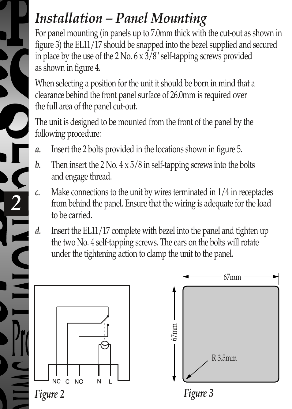 Installation – panel mounting | Timeguard EL17 User Manual | Page 3 / 12