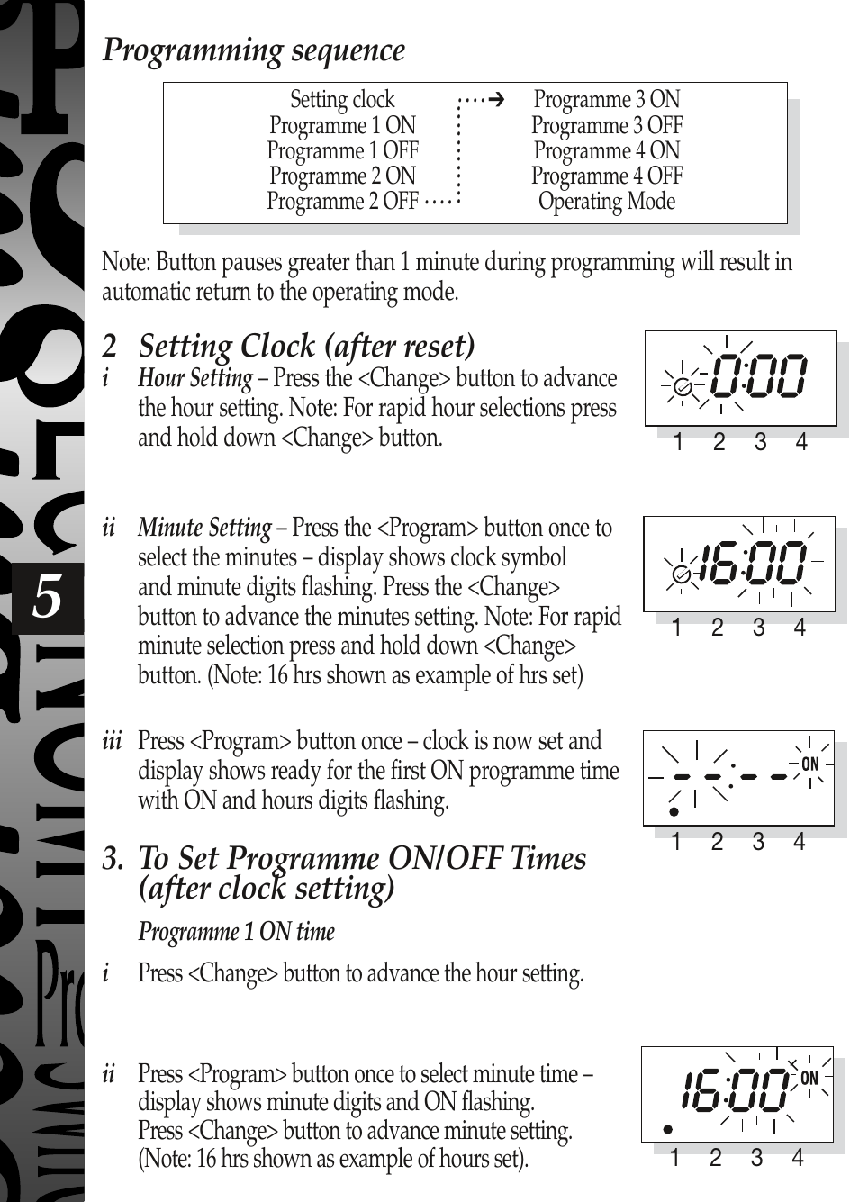 Programming sequence, 2 setting clock (after reset) | Timeguard EL17 User Manual | Page 6 / 12