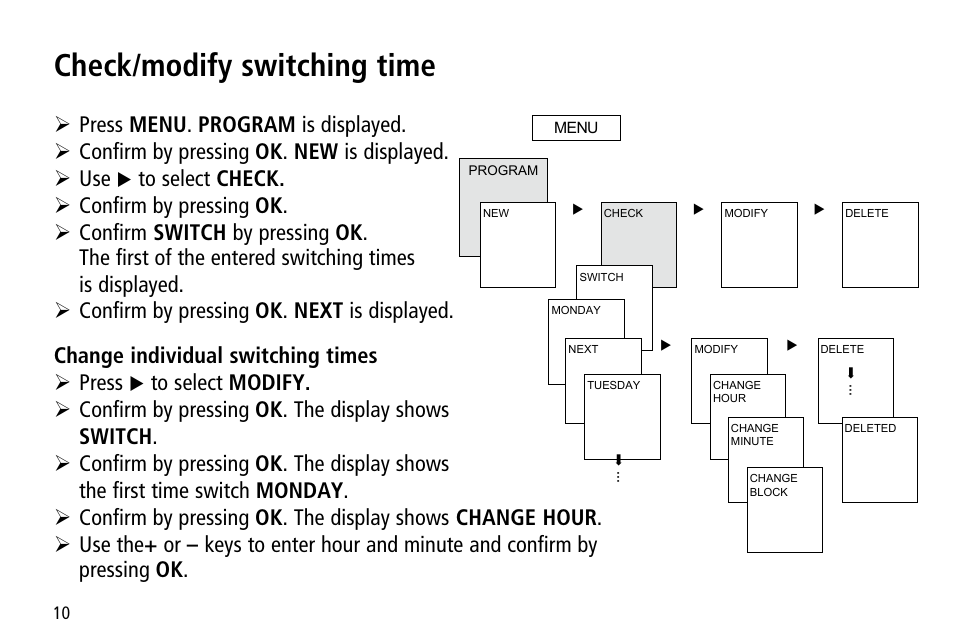 Check/modify switching time | Timeguard TR 608 top2 User Manual | Page 10 / 24