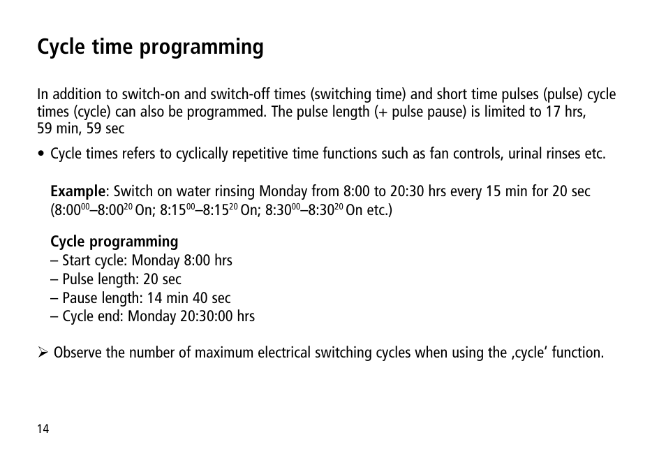 Cycle time programming | Timeguard TR 608 top2 User Manual | Page 14 / 24