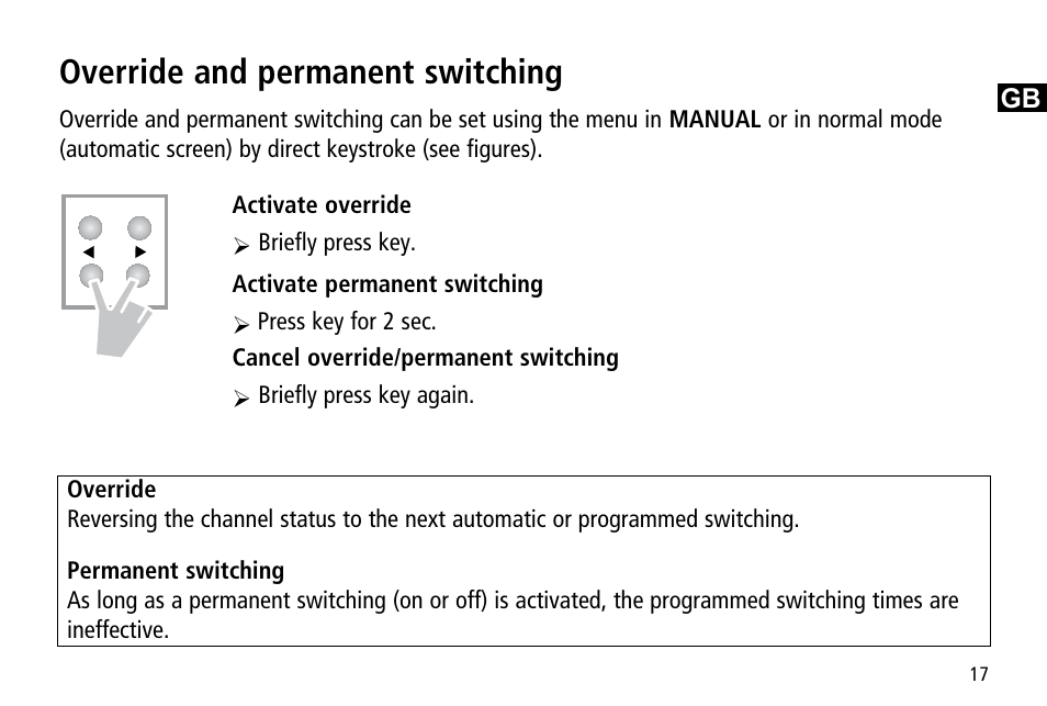 Override and permanent switching | Timeguard TR 608 top2 User Manual | Page 17 / 24