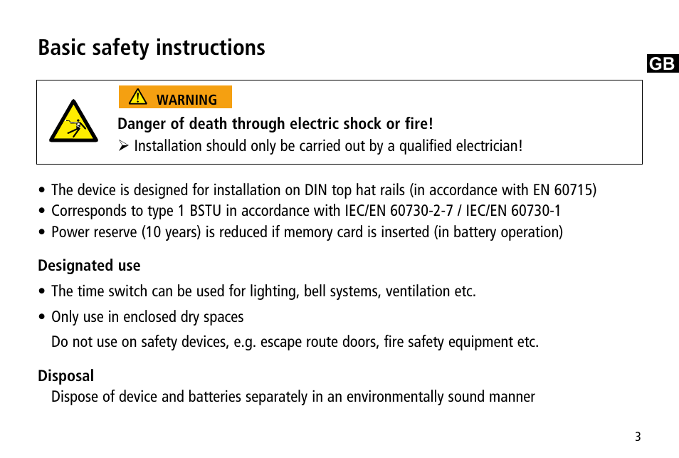 Basic safety instructions | Timeguard TR 608 top2 User Manual | Page 3 / 24