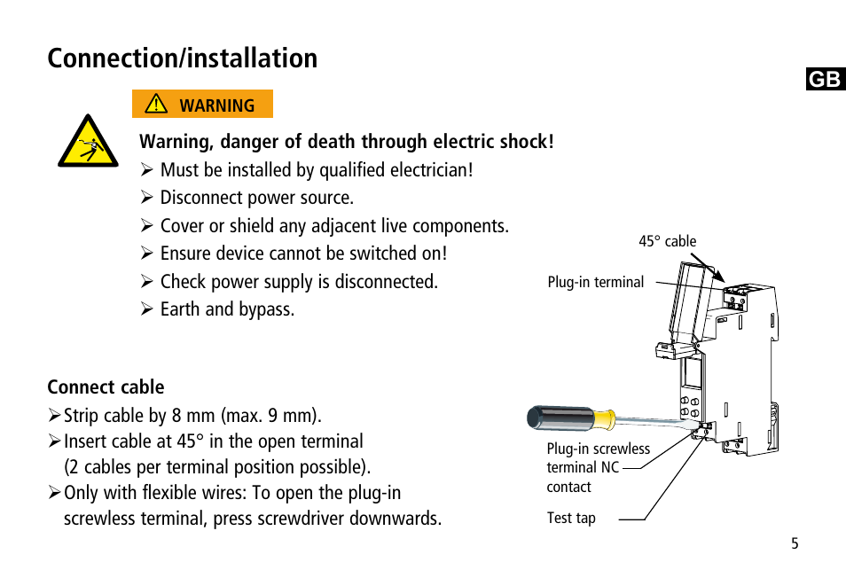 Connection/installation | Timeguard TR 608 top2 User Manual | Page 5 / 24