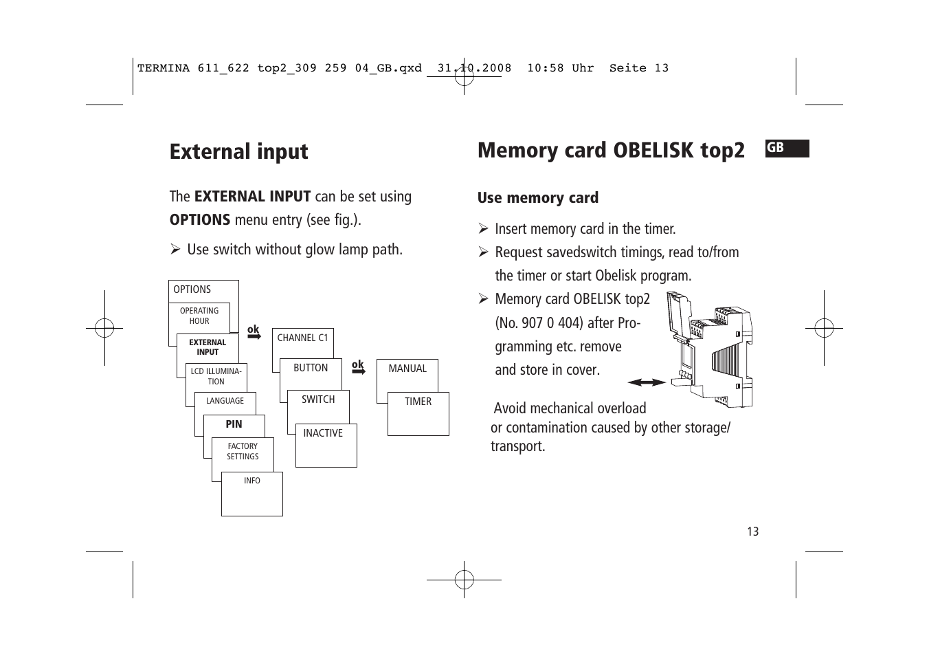 External input | Timeguard TR 622 top2 User Manual | Page 13 / 14