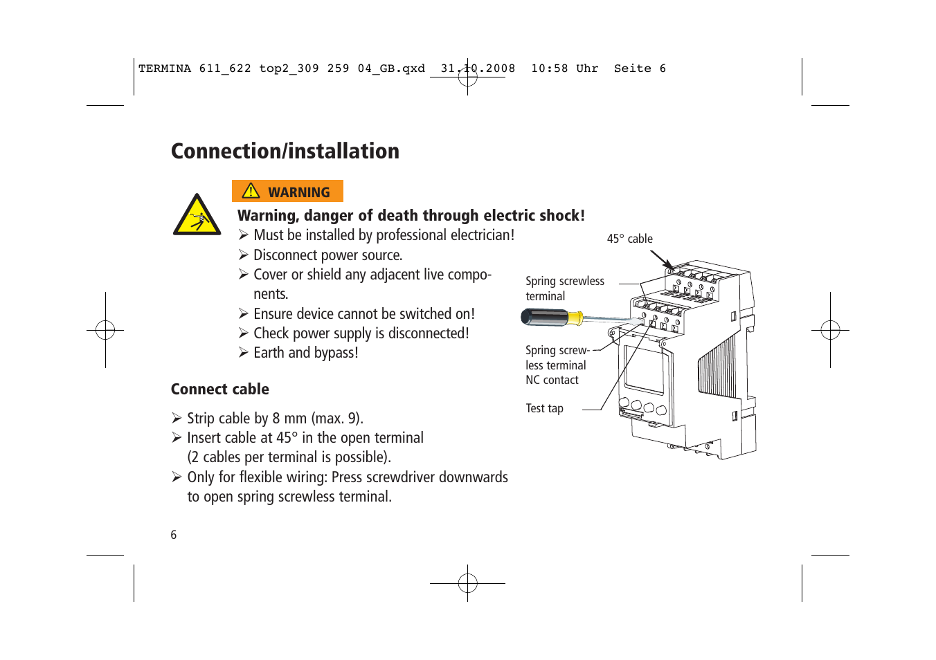 Connection/installation | Timeguard TR 622 top2 User Manual | Page 6 / 14