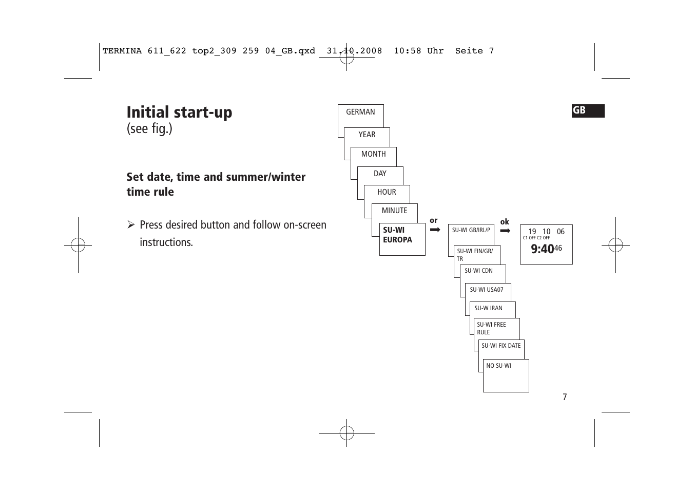 Initial start-up, See fig.) | Timeguard TR 622 top2 User Manual | Page 7 / 14