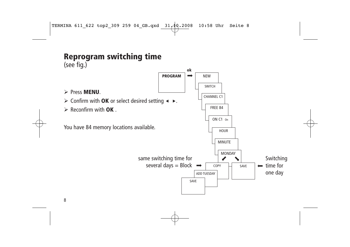 Reprogram switching time, See fig.) | Timeguard TR 622 top2 User Manual | Page 8 / 14