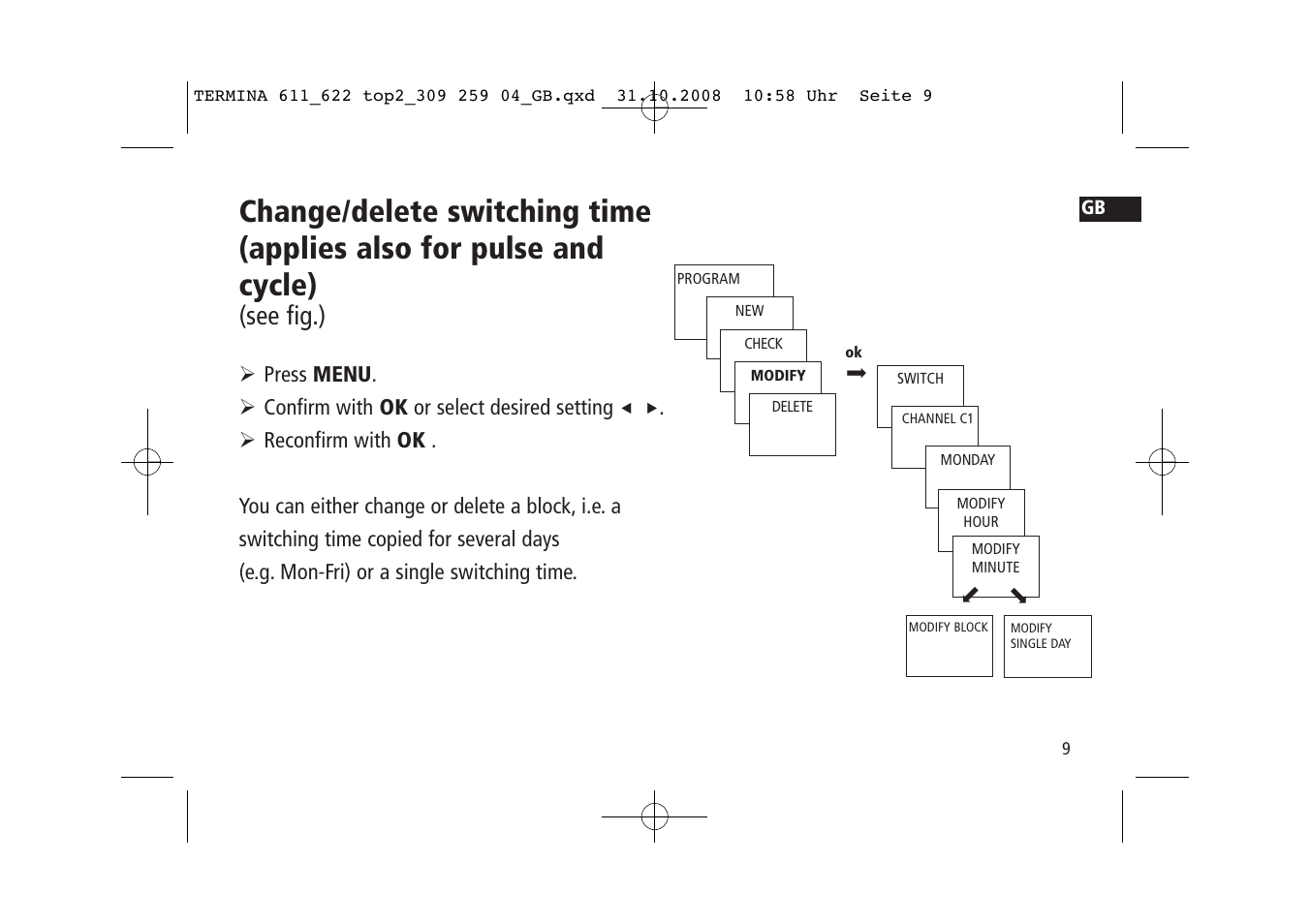 See fig.) | Timeguard TR 622 top2 User Manual | Page 9 / 14