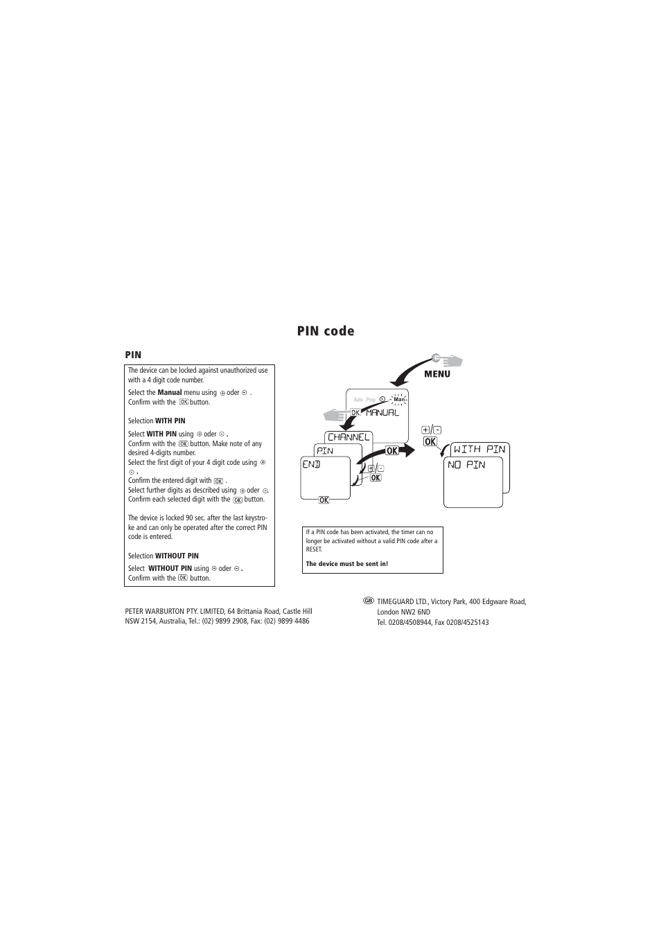 Pin code | Timeguard TR 612 top2 User Manual | Page 7 / 7