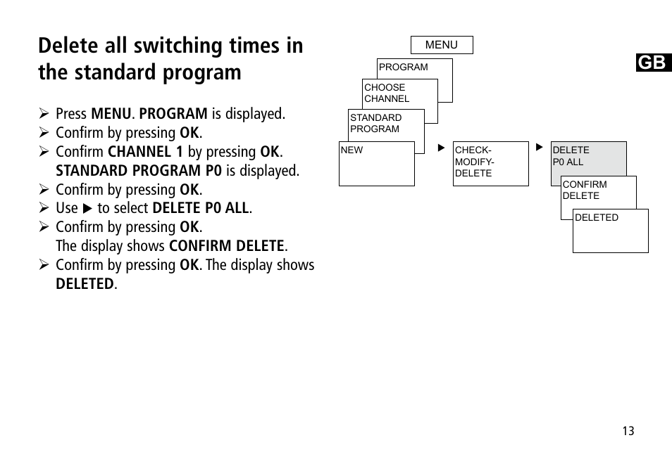 Delete all switching times in the standard program | Timeguard TR 644 top2 User Manual | Page 13 / 36