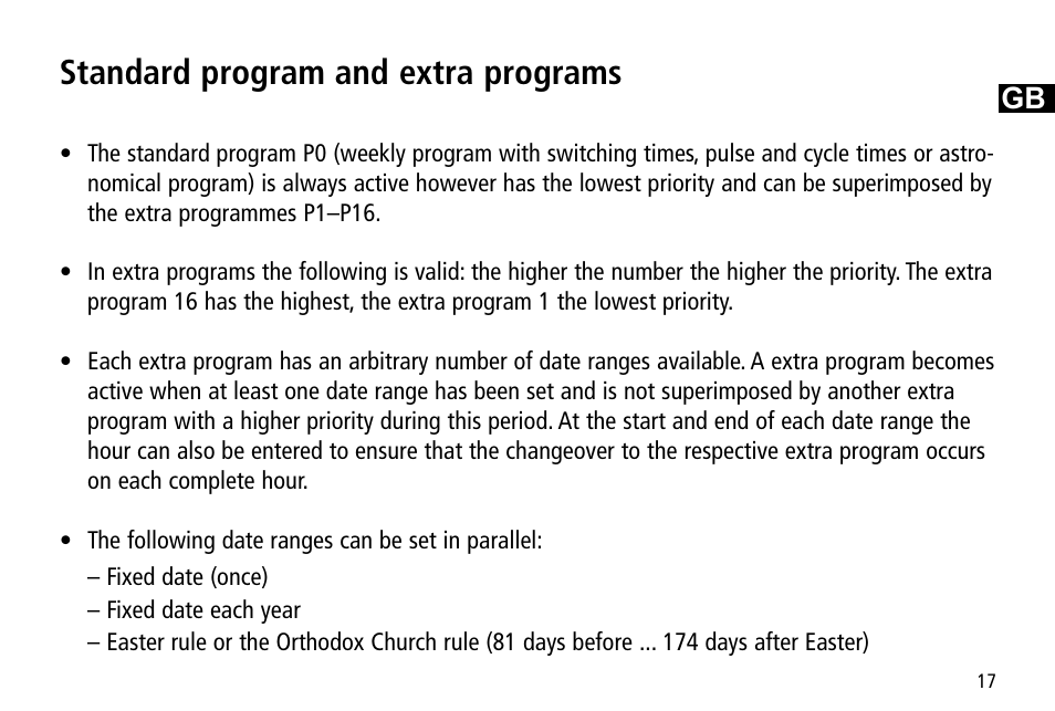 Standard program and extra programs | Timeguard TR 644 top2 User Manual | Page 17 / 36