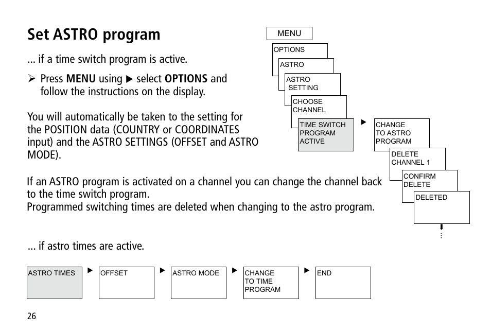 Set astro program, If astro times are active | Timeguard TR 644 top2 User Manual | Page 26 / 36