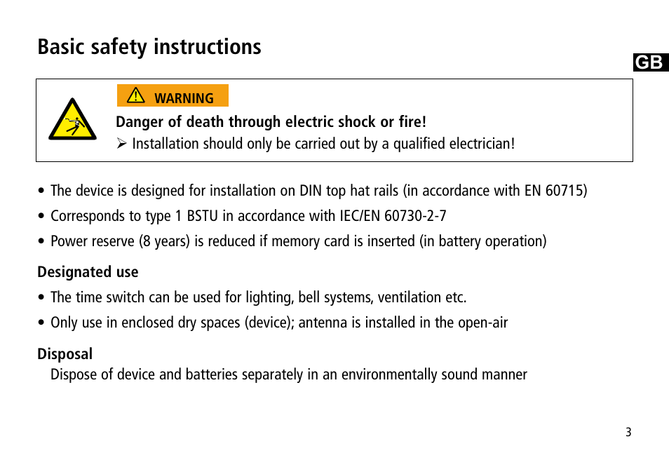 Basic safety instructions | Timeguard TR 644 top2 User Manual | Page 3 / 36