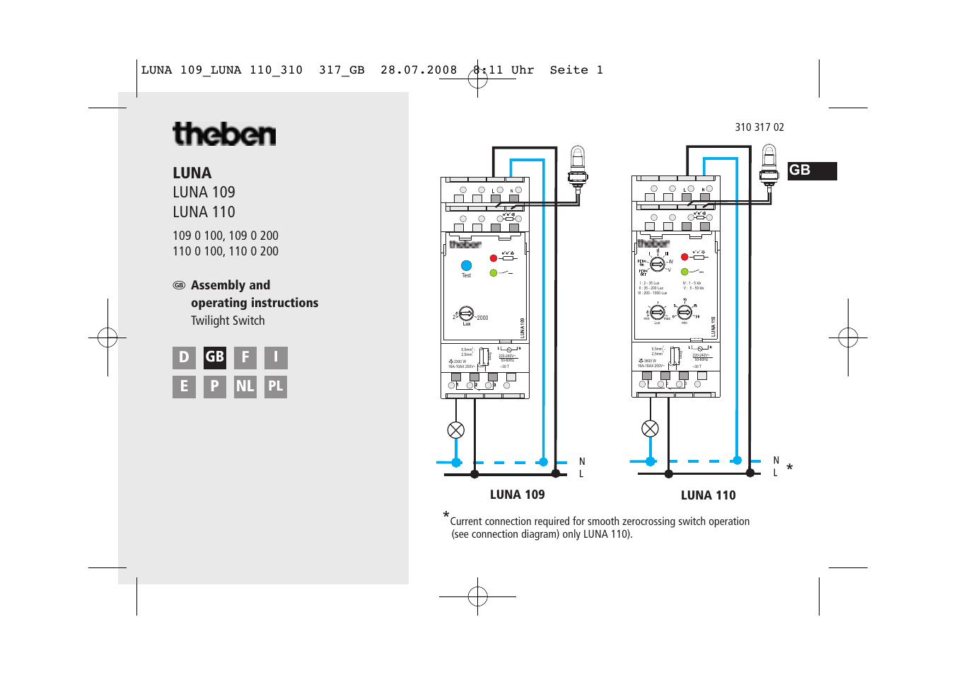 Timeguard LUNA 110 User Manual | 8 pages