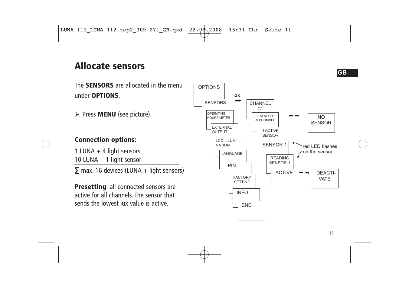 Allocate sensors | Timeguard LUNA 111 top2 User Manual | Page 11 / 14