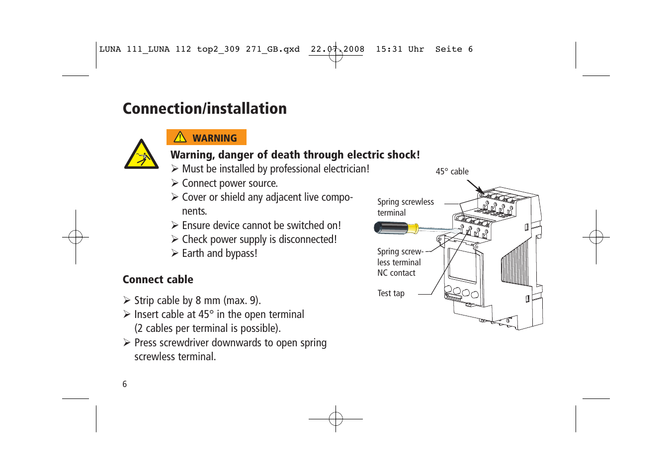 Connection/installation | Timeguard LUNA 111 top2 User Manual | Page 6 / 14