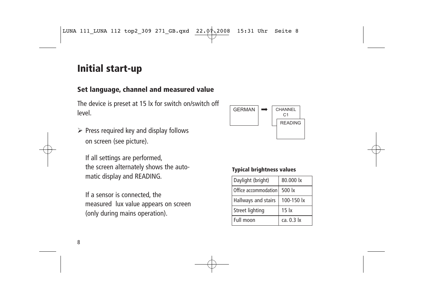 Initial start-up | Timeguard LUNA 111 top2 User Manual | Page 8 / 14
