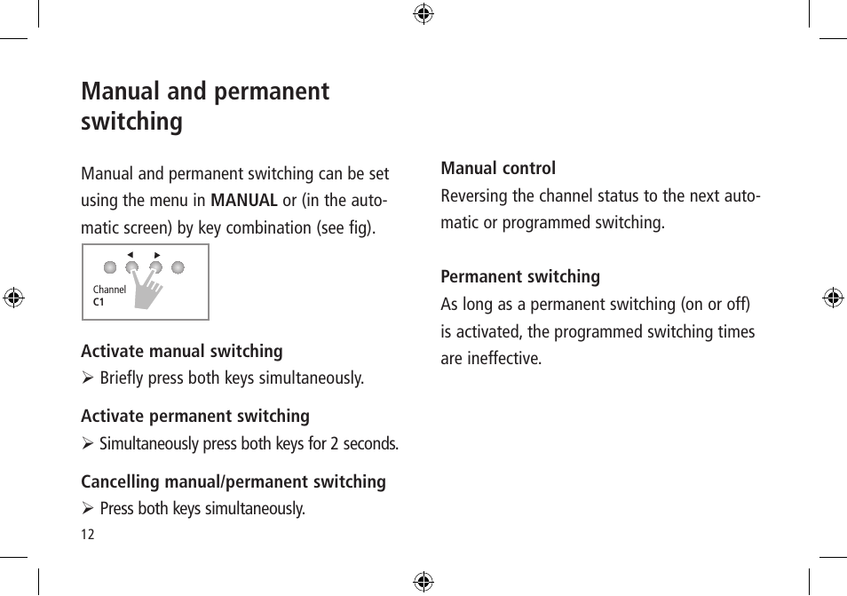 Manual and permanent switching | Timeguard LUNA 120 top2 User Manual | Page 12 / 14