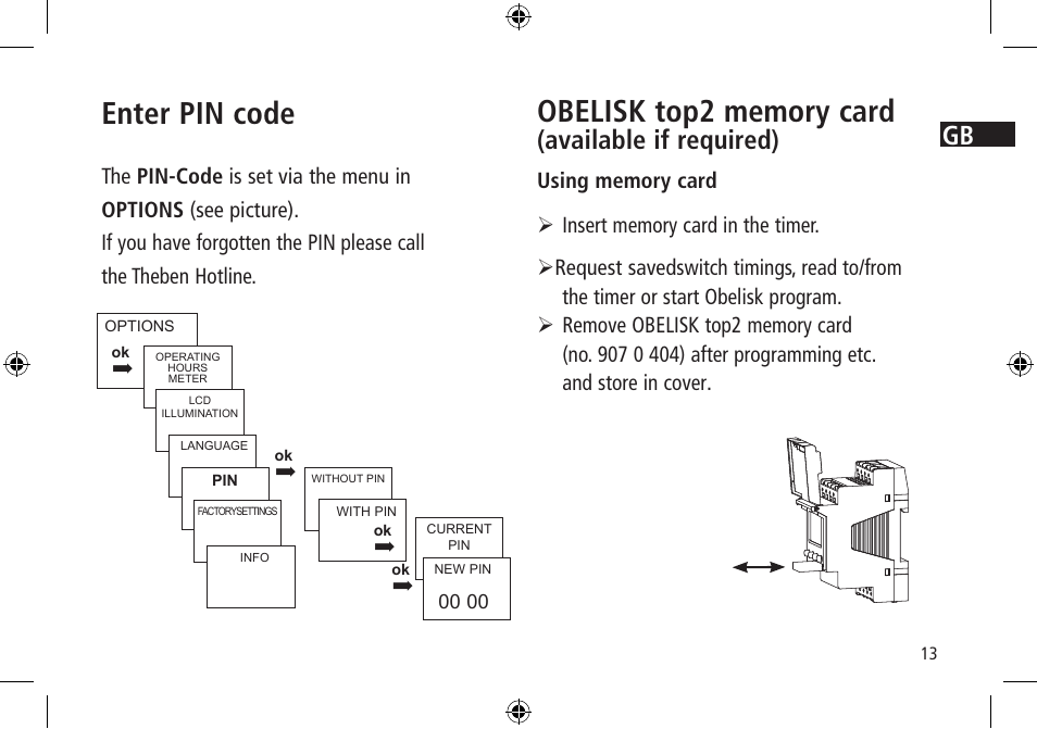 Enter pin code, Available if required) | Timeguard LUNA 120 top2 User Manual | Page 13 / 14