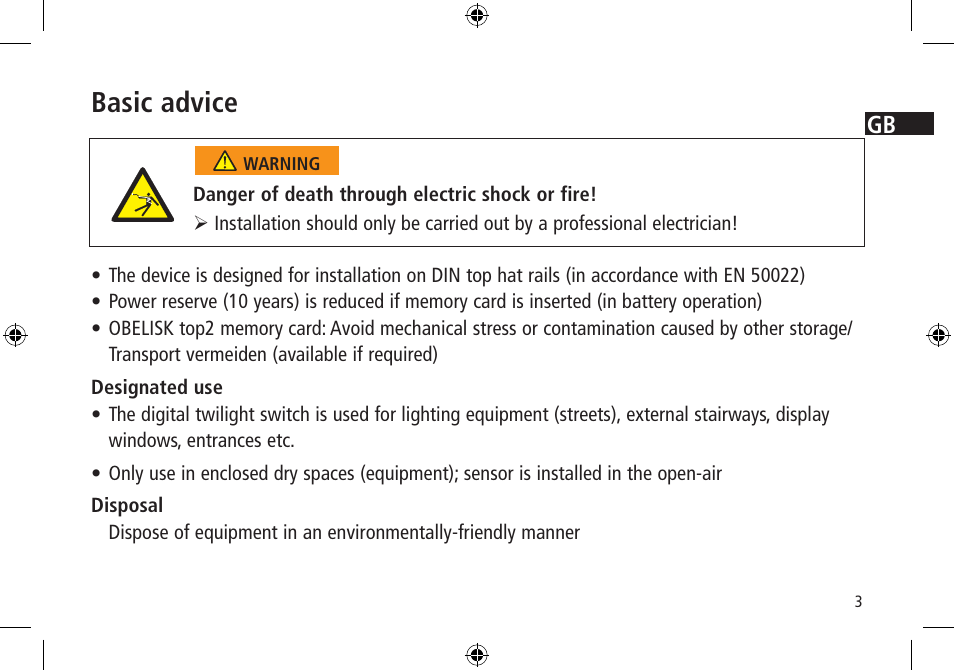 Basic advice | Timeguard LUNA 120 top2 User Manual | Page 3 / 14