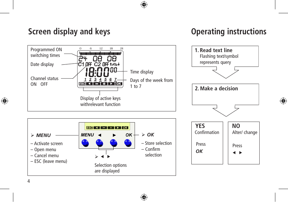 Screen display and keys operating instructions | Timeguard LUNA 120 top2 User Manual | Page 4 / 14