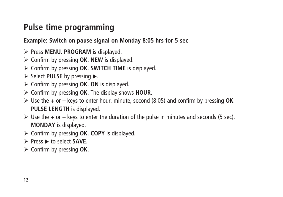 Pulse time programming | Timeguard TR 636 top2 User Manual | Page 12 / 16