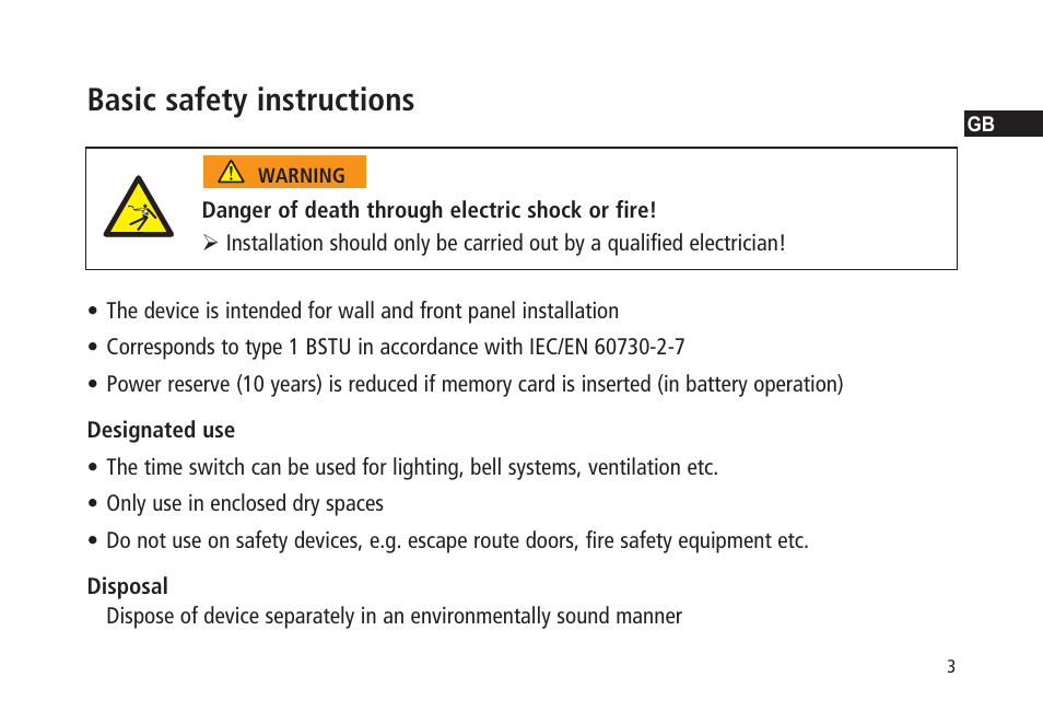 Basic safety instructions | Timeguard TR 636 top2 User Manual | Page 3 / 16