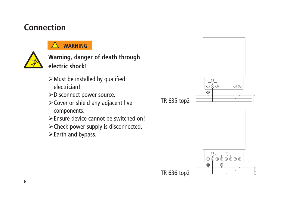 Connection | Timeguard TR 636 top2 User Manual | Page 6 / 16