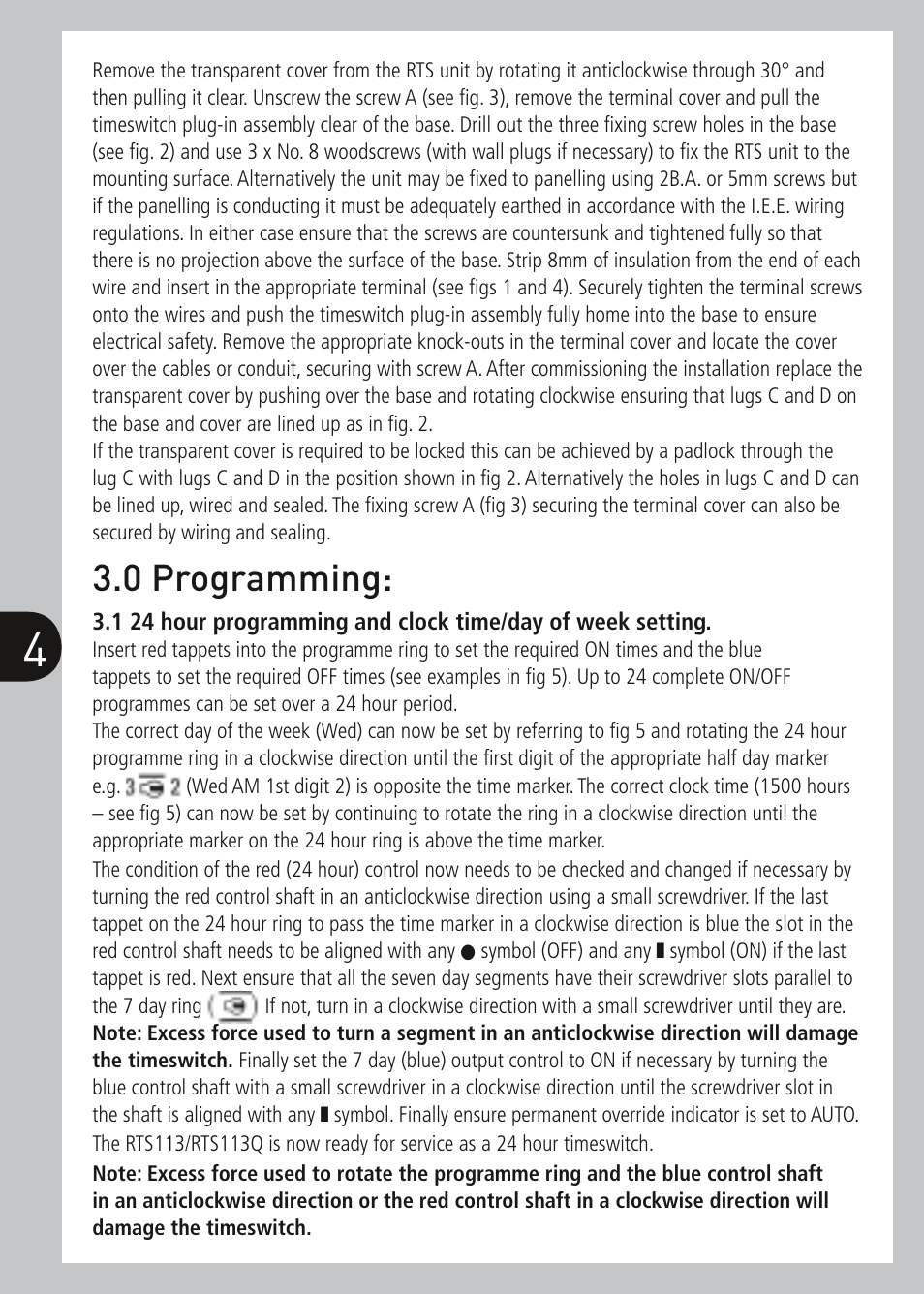 0 programming | Timeguard RTS114 User Manual | Page 5 / 8