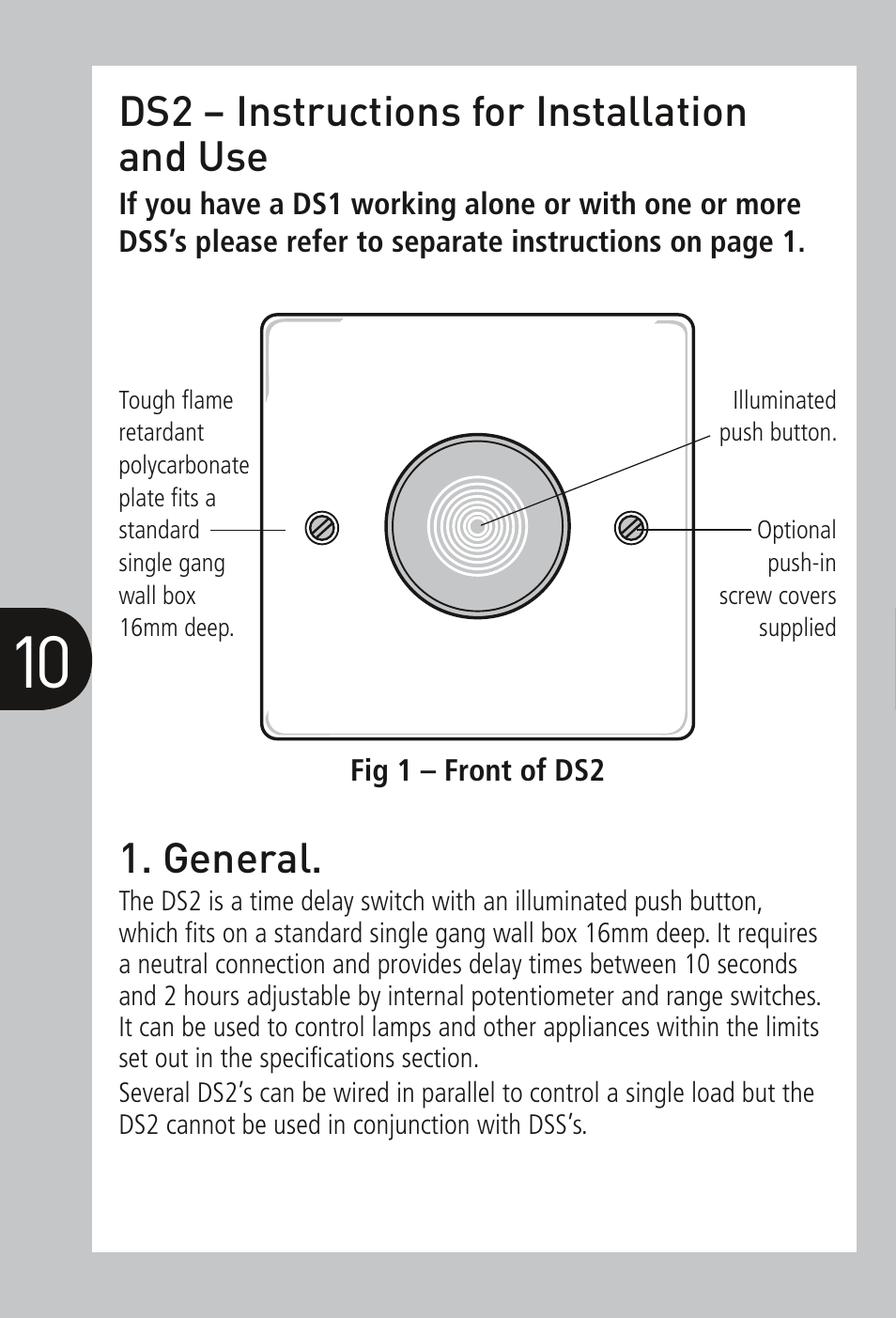 Ds2 – instructions for installation and use, General | Timeguard DSS User Manual | Page 11 / 16