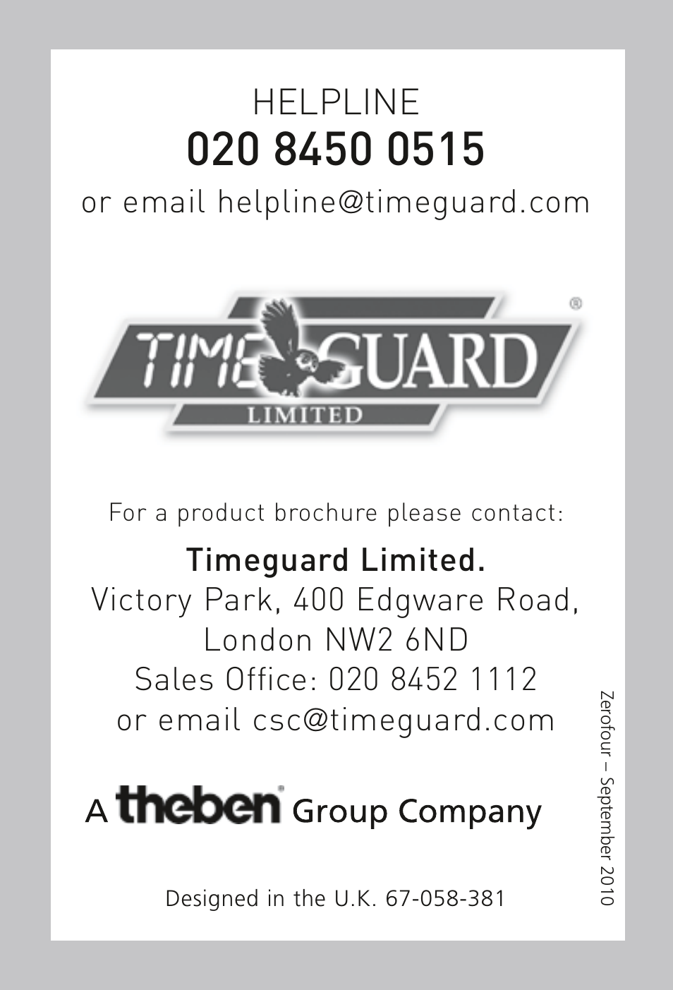 Helpline | Timeguard DS3HD User Manual | Page 10 / 10